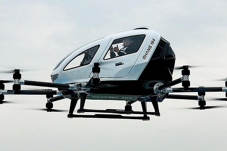 The Ehang 184 drone taxi is a single-seater electric aircraft that can be piloted remotely from a control centre.