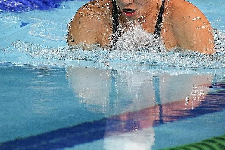 Roanne Ho finishing eighth in the 50m breaststroke final.