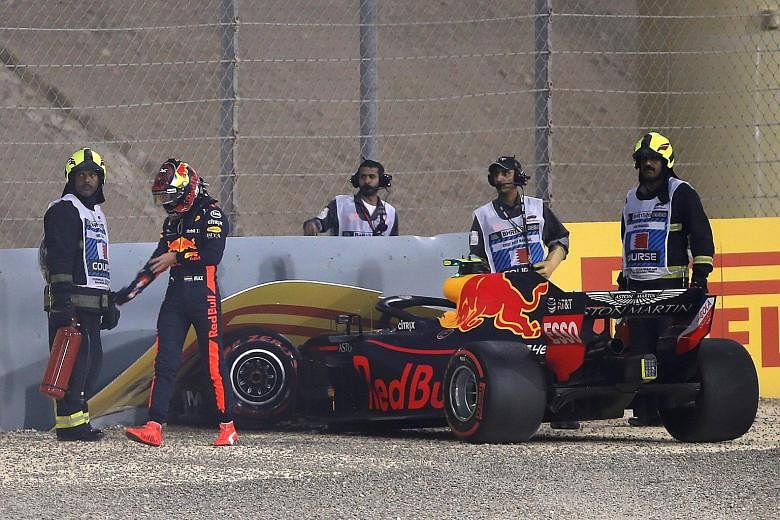 Red Bull's Max Verstappen walks away after crashing out in the first round of qualifying at the Bahrain Grand Prix yesterday.