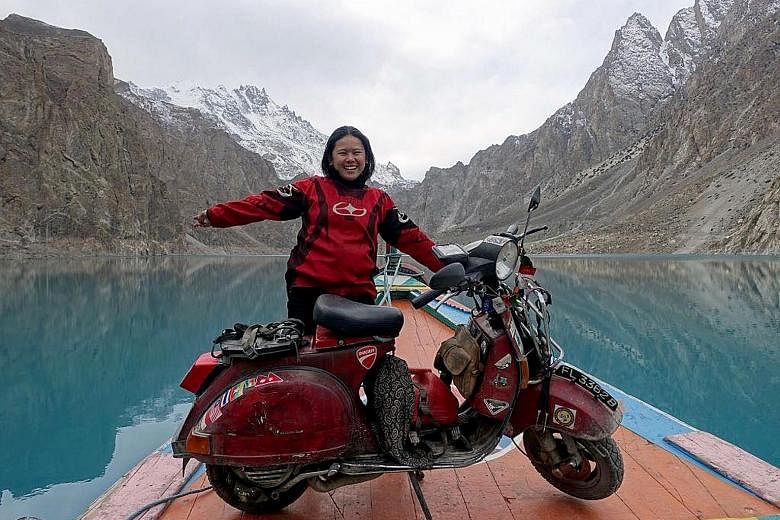 Ms Huang and her Vespa, affectionately named "Ebony Rouge", went to 25 countries during the two-year journey, including (anticlockwise from above) Armenia, Iran, Pakistan and India. She said that the hardest part of the trip was leaving everything be