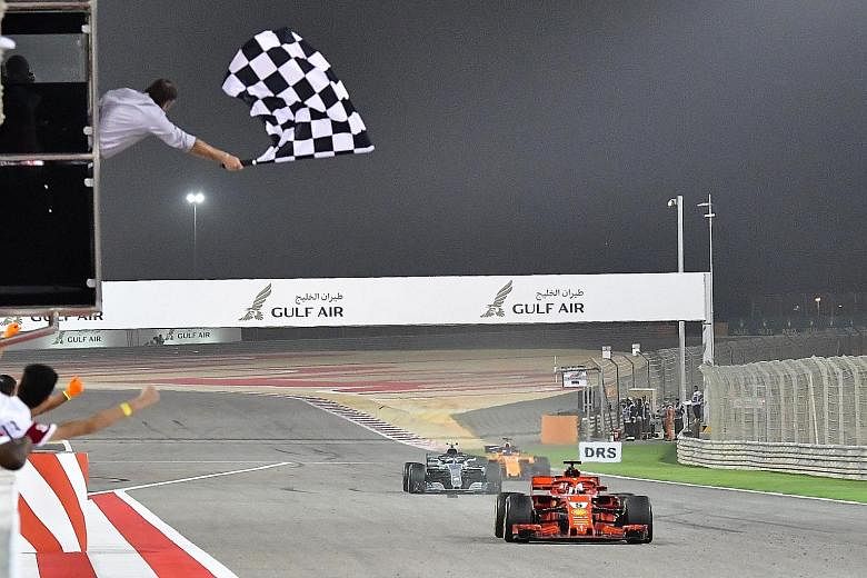 Sebastian Vettel just pipping Mercedes' Valtteri Bottas to the chequered flag in Bahrain. The German now has four wins at the Sakhir desert circuit, more than any other driver, and his victory opened up a 17-point lead over reigning world champion Le