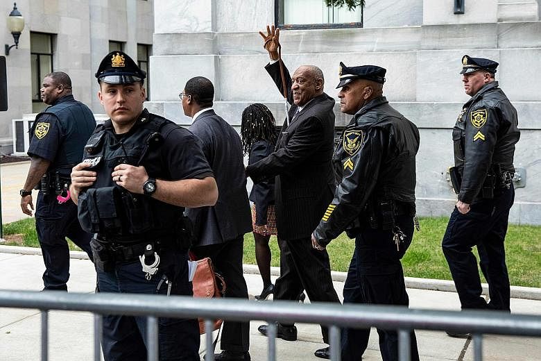Actor and comedian Bill Cosby leaving the Montgomery County Courthouse in Norristown, Pennsylvania, after the first day of his re-trial.