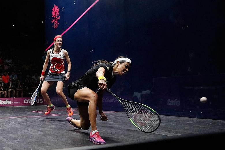 Malaysia's Nicol David playing a shot during her quarter-final match against England's Alison Waters at the Commonwealth Games. David eventually lost to New Zealander Joelle King in the semi-finals.