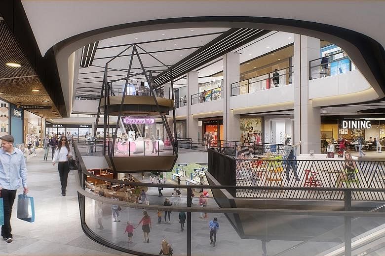 Artist's impressions of Great World City's new facade (above) and interior (right). The mall will have "dual-level retail pods" in the foyer to house creative retail concepts.