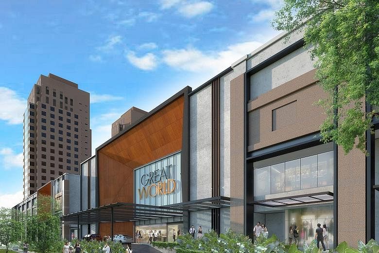 Artist's impressions of Great World City's new facade (above) and interior (right). The mall will have "dual-level retail pods" in the foyer to house creative retail concepts.