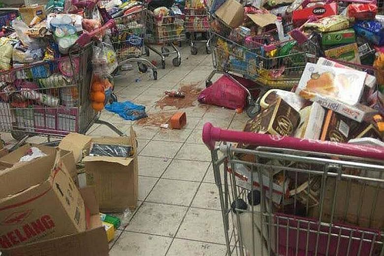 One of the photographs posted on social media yesterday showing dozens of trolleys heaped with goods abandoned at the Aeon Tebrau supermarket, after a grocery shopping spree paid for by Johor Crown Prince Tunku Ismail Sultan Ibrahim the previous nigh