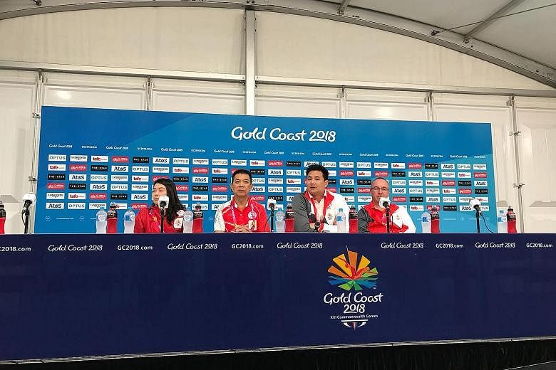 From left: Singapore assistant chef de mission Lim Heem Wei, SNOC secretary-general Chris Chan, CDM Mark Chay and Richard Gordon, head of high performance sports at the SSI, at the press conference.