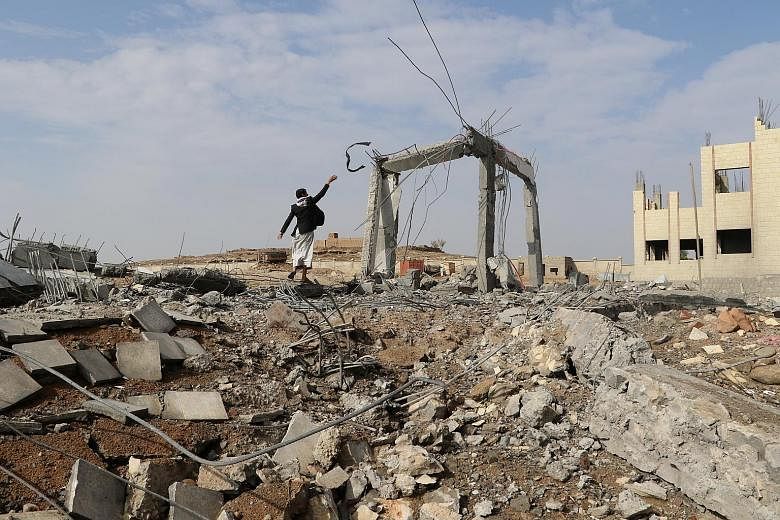 The ruins of a community college after an air strike in Saada, Yemen, last week. Democratic states are not more likely than their autocratic counterparts to employ air-only campaigns, but rich states - and by extension, militarily powerful states - a