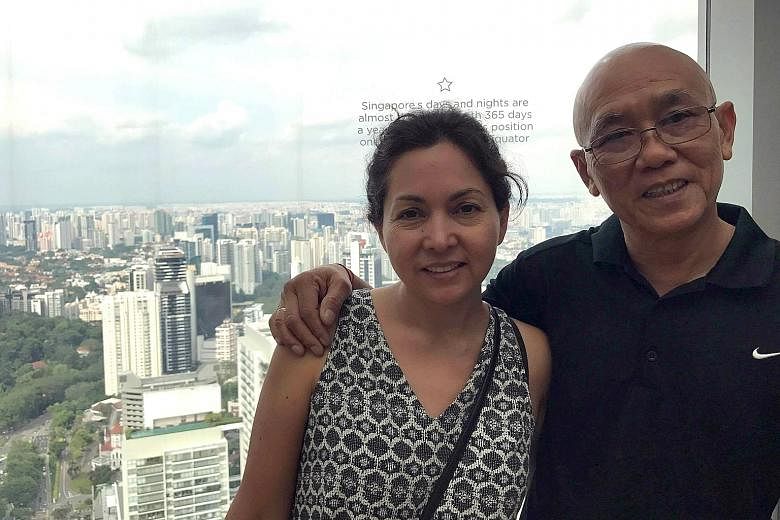 Mr Alfred Chan and wife Diana during a trip to Singapore. Mr Chan manages to visit Singapore once every year or two.