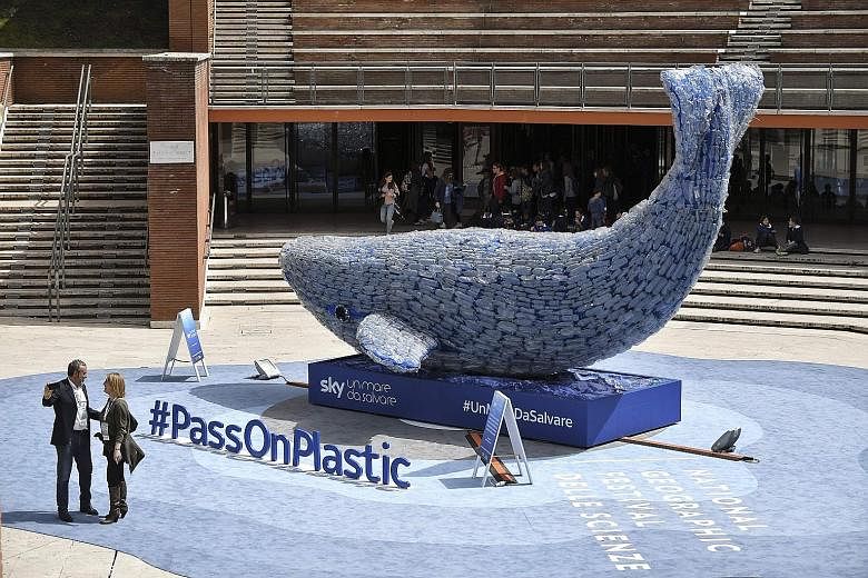 This giant "whale" in front of the Auditorium Parco della Musica in Rome, Italy, is 10m long and is made up of 250kg of plastic waste. That is also the amount of plastic that goes into the ocean every second. Plasticus, as the "whale" is called, was 
