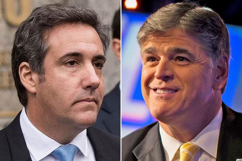 Mr Michael Cohen (left) failed in his bid to mask the identity of Mr Sean Hannity, a conservative television host.