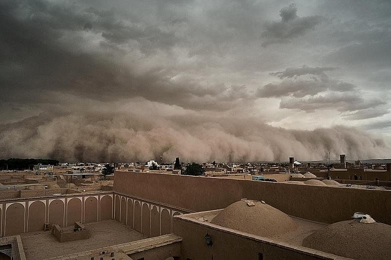 A massive sandstorm rolling into Yazd, Iran, on Monday. Dramatic pictures and videos of the storm have been posted on social media. According to the Iranian Students News Agency, 10 people were injured as the sandstorm passed through the province in 