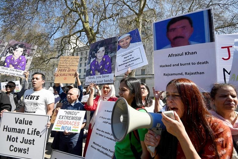 Protesters outside Downing Street on Wednesday as Indian Premier Narendra Modi arrived for talks with British Prime Minister Theresa May.