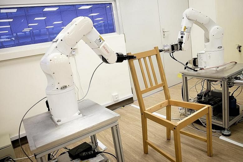 Each robotic arm has grippers to pick up objects and force sensors to determine how strongly the "fingers" are gripping, making the robot more human-like in its manipulation of objects.