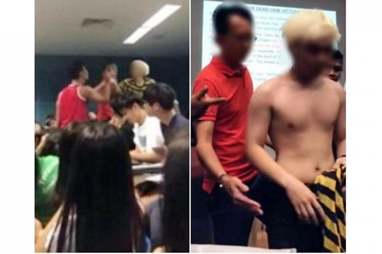 Videos of the tussle in a Temasek Polytechnic lecture theatre are making the rounds on the Internet.