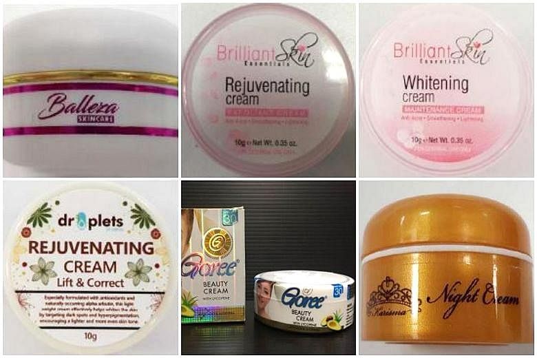 Some of the cosmetic products (above and below) which were recalled by the Health Sciences Authority. The undeclared ingredients included high levels of mercury, hydroquinone and tretinoin.