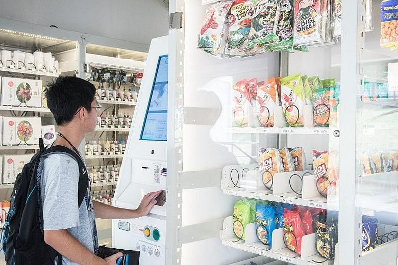 Mr Khairul buys from a Ma2shop machine at Block 143 Tampines Street 12 for the first time. Student Ian Soh, 17, says he buys from the vending machines in Ang Mo Kio Avenue 10 because they are convenient.