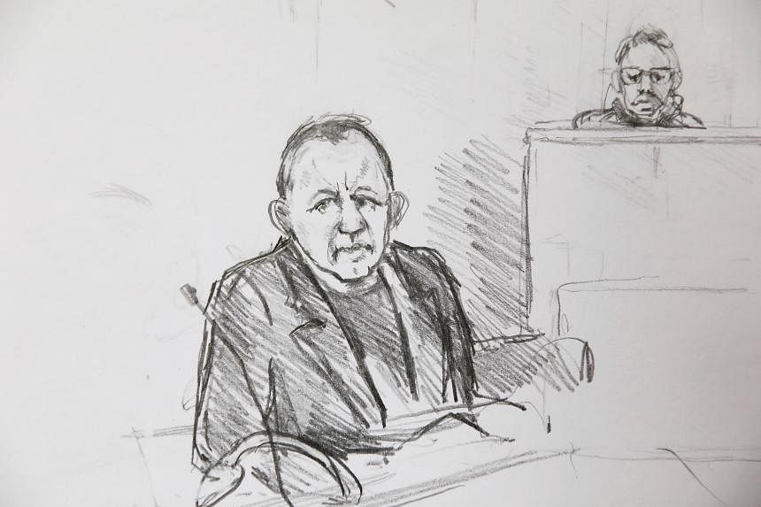 Court drawing of 47-year-old Peter Madsen during his trial at the courthouse in Copenhagen.