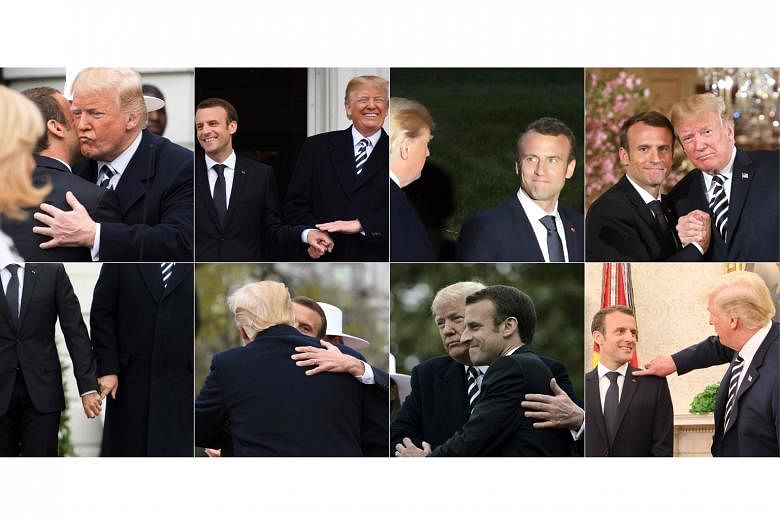 US President Donald Trump and his French counterpart Emmanuel Macron engaging in public displays of affection on Monday and Tuesday, during Mr Macron's state visit to Washington.
