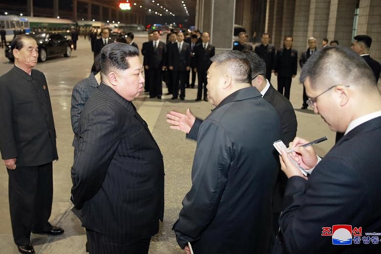 North Korean leader Kim Jong Un visiting the Pyongyang Railway Station on Wednesday to see off a special-purpose train carrying the bodies of Chinese tourists killed in a bus accident in North Korea.