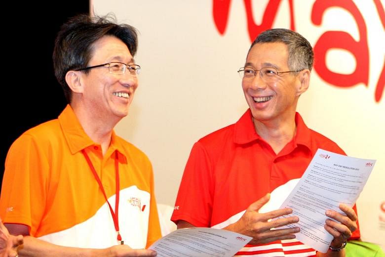 Dr Yaacob Ibrahim and PM Lee at the opening of Marina Barrage in 2008. Then labour chief Lim Swee Say and PM Lee attending the May Day Rally in 2010. Mr Lim Hng Kiang with Prime Minister Lee Hsien Loong at a youth forum in 1995.
