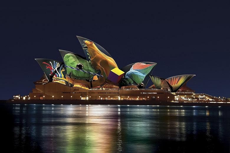 The sails of the Sydney Opera House (artist's impression) will be transformed into a series of kinetic digital sculptures during the Vivid Sydney festival. At the Cheung Chau Bun Festival in Hong Kong, children dress up in costume to re-enact a parad