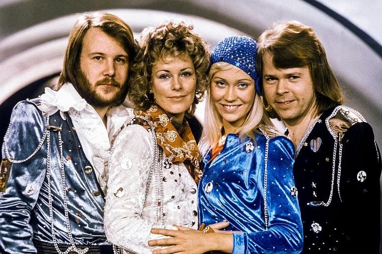 Pop group Abba - (from left) Benny Andersson, Anni-Frid Lyngstad, Agnetha Faltskog and Bjorn Ulvaeus - after winning the Swedish round of the Eurovision Song Contest in 1974 with the song Waterloo. The group has recorded two new songs, one of which w