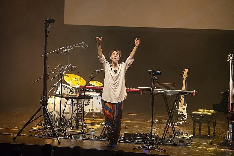 Jacob Collier's display of music-geek theatrics, enhanced by interactive and kaleidoscopic videos on the large screen backdrop, was highly entertaining.