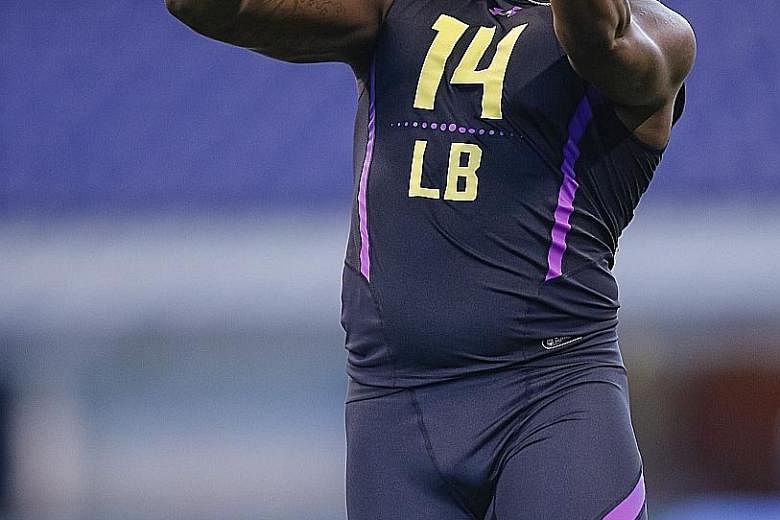 Central Florida linebacker Shaquem Griffin catching a pass during the NFL Scouting Combine last month in Indianapolis. While there were concerns over his tackling ability, the evaulators were impressed by his instincts, speed and technique.