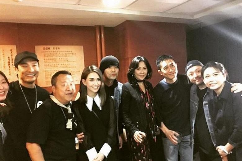 Celebrities at the Taipei concert of Jacky Cheung included (from left) Alex To, Eric Tsang, Hannah Quinlivan, Jay Chou, Carina Lau, Tony Leung Chiu Wai, Sham Kar Wai and his wife, former actress Chingmy Yau.