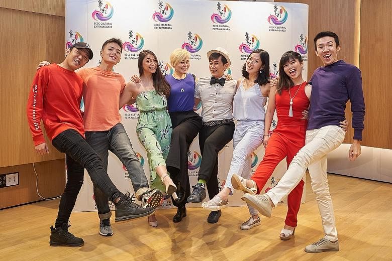 The cast of Toy Factory's Masters Of Comedy includes (from left) Wang Weiliang, Soki Wu, Shu Yi Ching, Judee Tan, Sugie Phua, Jo Tan, Vanessa Phang and Lim Jun Jey.