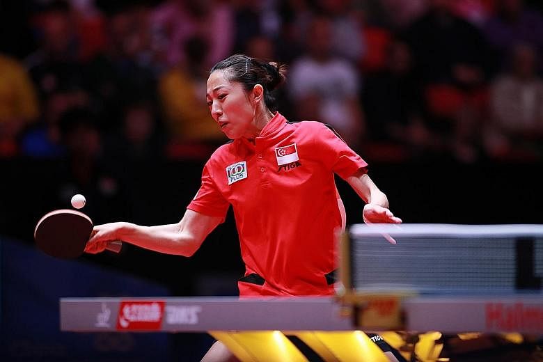 Singapore's Yu Mengyu in action in the win over hosts Sweden at the World Team Table Tennis Championships in Halmstad on Sunday. Yesterday, she defeated the Republic's Commonwealth Games nemesis, Manika Batra, as Singapore beat India 3-0.