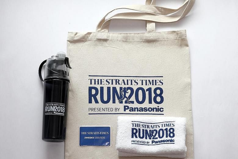 The first 300 people to register for The Straits Times Run at the OCBC Cycle Weekend Market will receive exclusive premiums, such as a cotton tote bag, a towel, and a water bottle with a misting feature.