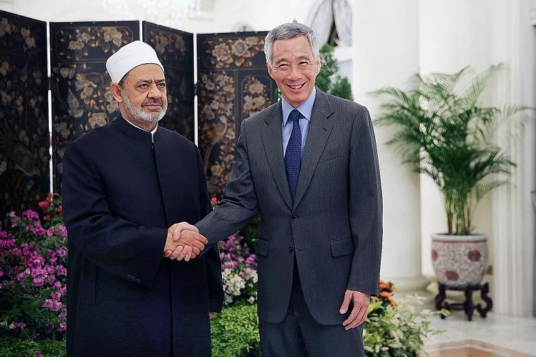 Prime Minister Lee Hsien Loong yesterday welcomed the Grand Imam of Egypt's renowned Al-Azhar University, Dr Ahmed Al Tayyeb, to Singapore and hosted him to dinner at the Istana. Dr Al Tayyeb, who is known for his work in forging greater understandin