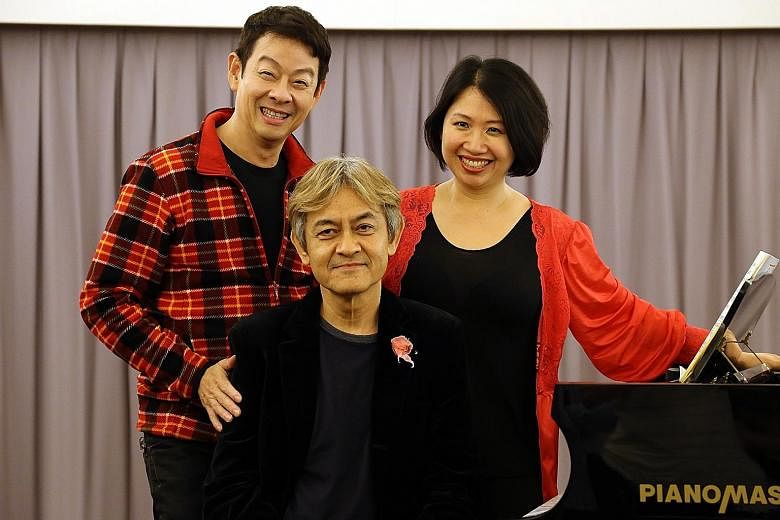 (From far left) Ivan Heng directs La Voix Humaine, which stars pianist Shane Thio and soprano Jennifer Lien.