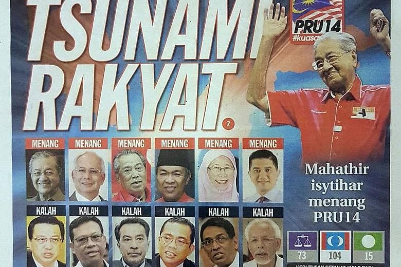 Front pages of Malaysian newspapers (from far left) The Star, Utusan Malaysia and Sinar Harian yesterday.The dynamics between the mainstream media and Barisan Nasional, which controls the main media outlets, will be closely watched.