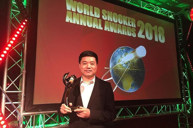 Ding Junhui at the World Snooker Awards ceremony at London's Dorchester Hotel on Thursday. He became the second Asian to be inducted.
