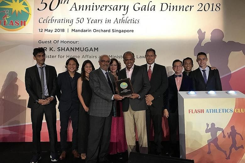 Flash Athletics Club, which is one of Singapore's illustrious track and field associations, celebrated its 50th anniversary last night with the unveiling of a new logo. Law and Home Affairs Minister K. Shanmugam was the guest of honour for the gala e