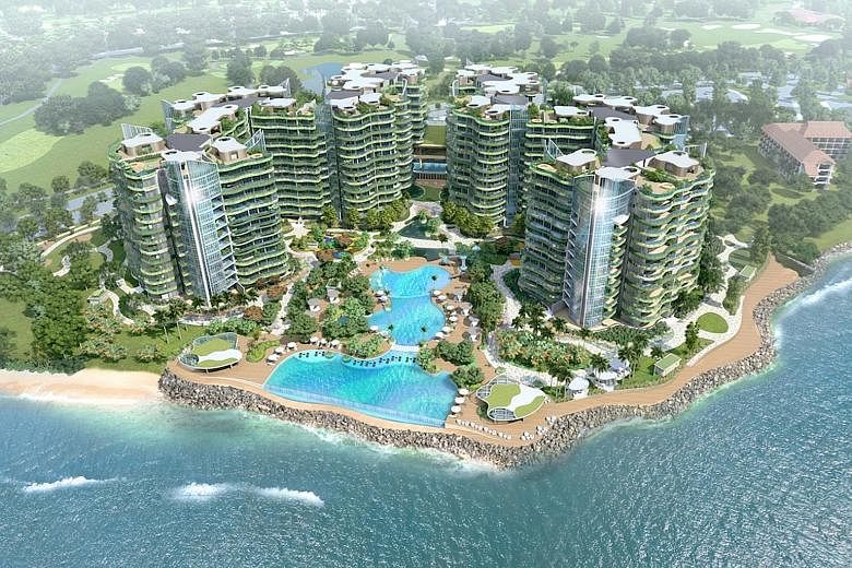 An artist's impression of Coral Bay, which comprises eight 12-storey towers within the oceanfront gated community of Sutera Harbour Resort. Prices start from RM2.3 million (S$775,000). Apartments range from 1,500 sq ft two-bedroom units to 9,000 sq f