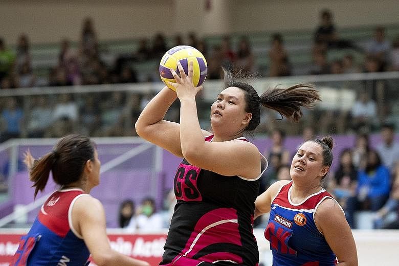 Goal shooter Lee Pei Shan in action at the recent Netball Super League. The 18-year-old is one of five new players called up to the national netball team.