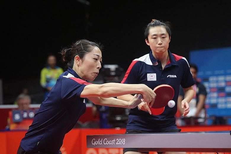 Yu Mengyu (left) and Feng Tianwei on the way to winning the Commonwealth Games women's doubles gold. In Feng and Yu, Singapore have two of the highest-ranked women in South-east Asia. Singapore won five golds at last year's SEA Games in Kuala Lumpur.
