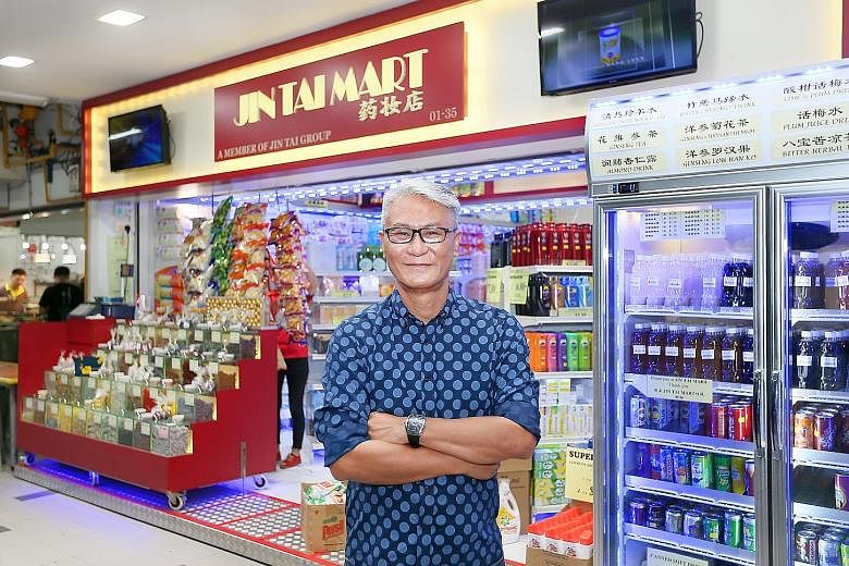 Mr Francis Liew, chief executive of Jin Tai Group, at the supermarket chain's outlet in Tanjong Pagar Plaza. Mr Raymond Tan, who started the MCP Fairmart chain, at his store in Jurong East. He has three outlets in the heartland, but has no plans to e