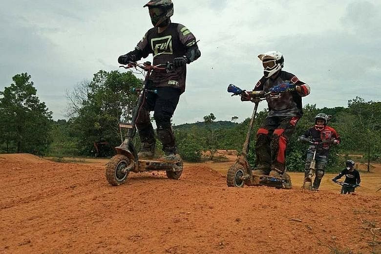 Members of the DSX Cross Club racing their e-scooters at the Ulu Choh Dirt Park in Gelang Patah, Johor. Mr Jan-Hendrik Jurgens (above) hopes to take non-compliant PMDs to Bali.