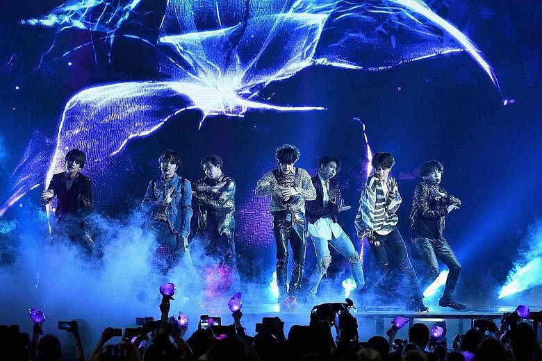 K-pop act BTS performing at the Billboard Music Awards at MGM Grand Garden Arena in Las Vegas, Nevada, on Sunday.