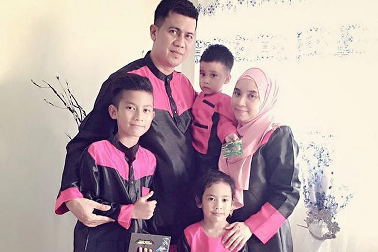 The late Nur Alam Shah with his family (from left) son Haziq Shah, 14; four-year-old Muhammad Royyan; wife Azean Aziz; and eight-year-old daughter Auni Syahindah.