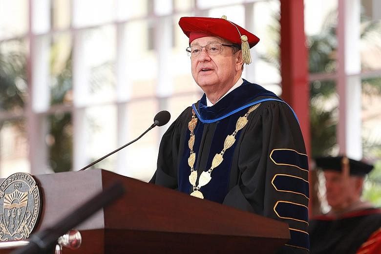 Ms Danielle Mohazab on Tuesday describing an alleged assault by University of Southern (USC) California gynaecologist George Tyndall. USC president C. L. Max Nikias (above) is accused of failing to protect the students.
