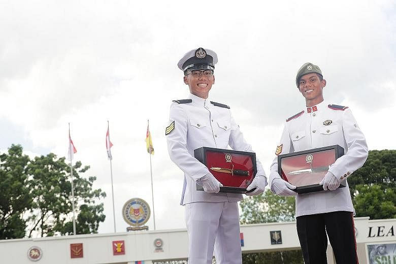3SG Edwin Sim, 21, and 3SG Mohamed Iqbal Abdul Hamid, 21, received the Gold and Silver Bayonets, respectively. The achievements are bestowed on selected graduands across different vocations.