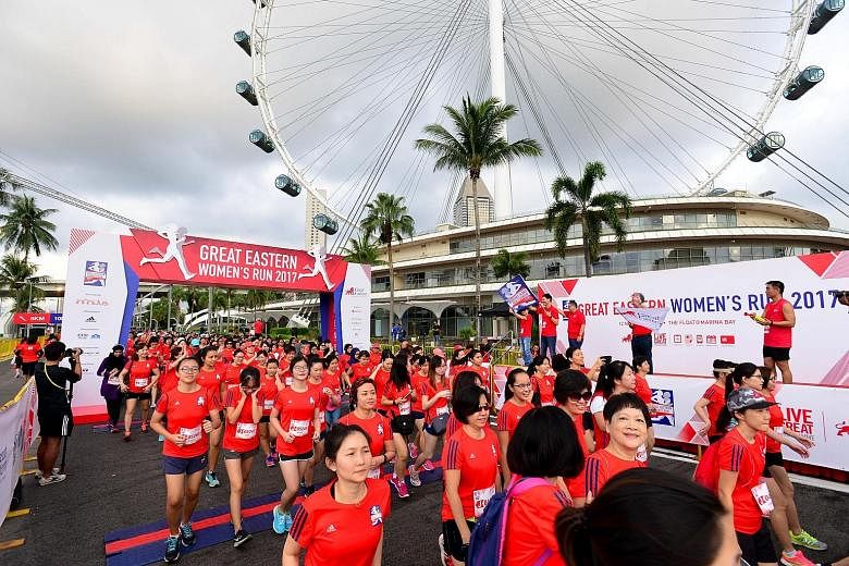 Runners at last year's Great Eastern Women's Run. This year's event, the 13th, will end at the Singapore Sports Hub for the first time. A new category, the 110m sprint, has been introduced this year to celebrate Great Eastern's 110th anniversary.
