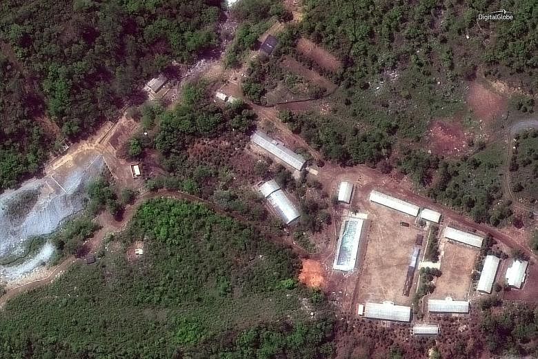 North Korea's Punggye-ri nuclear test facility, as seen in a satellite image, in North Hamgyong province on Wednesday before the demolition. Dozens of journalists from Russia, China, South Korea, Britain and the United States reported watching the de