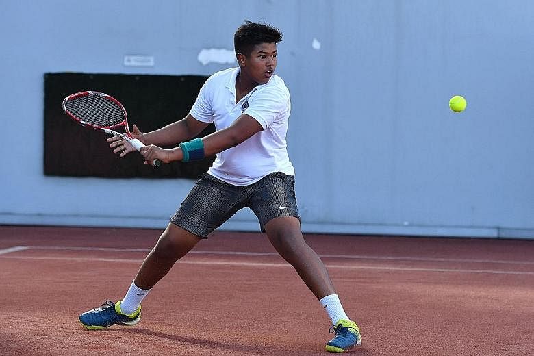 Twelve-year-old Adithya Suresh has been working on his agility and speed, among other things, to prepare for the slower courts.